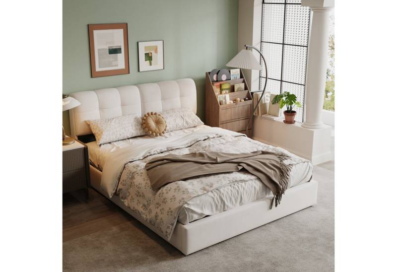 Gdood Polsterbett Stauraumbett Doppelbett, LED + Bettkasten (Hydraulisch anhebbarer Bettstauraum), Mit 7-farbiges Umgebungslicht, Stauraum, Samt, 140x200 cm von Gdood