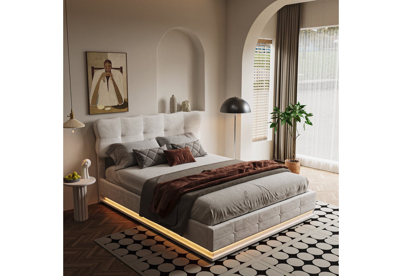 Gdood Polsterbett Stauraumbett Doppelbett LED (Hydraulisch hebbarem Stauraum), Mit LED-Beleuchtung, Lattenrost, Samt, 160x200 cm von Gdood
