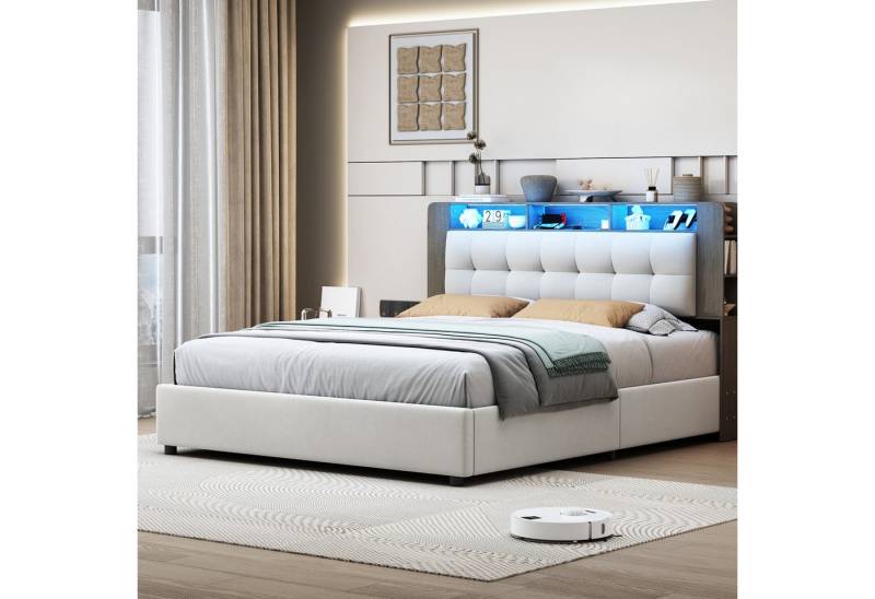 Gdood Polsterbett Stauraumbett Doppelbett LED Samtstoff (1-tlg., Ausgestattet mit hydraulischem Bettkasten), Mit Kabelloses Laden, LED-Beleuchtung, Lattenrost, Samt, 140x200 cm von Gdood