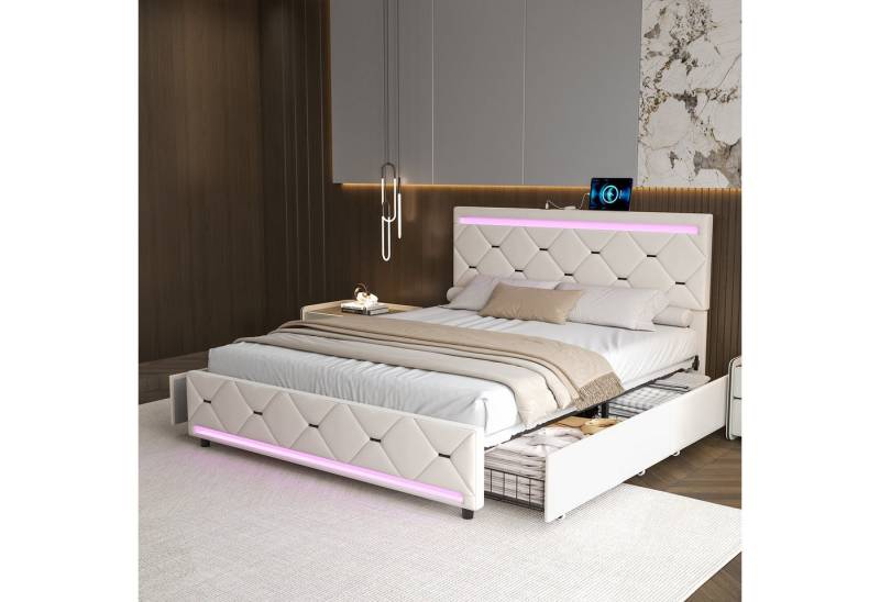 Gdood Polsterbett Stauraumbett Doppelbett LED USB (1 tlg., Hydraulisch hebbarem Stauraum), Mit LED-Licht, USB-Ladeanschluss, Lattenrost, Samt, 140x200 cm von Gdood