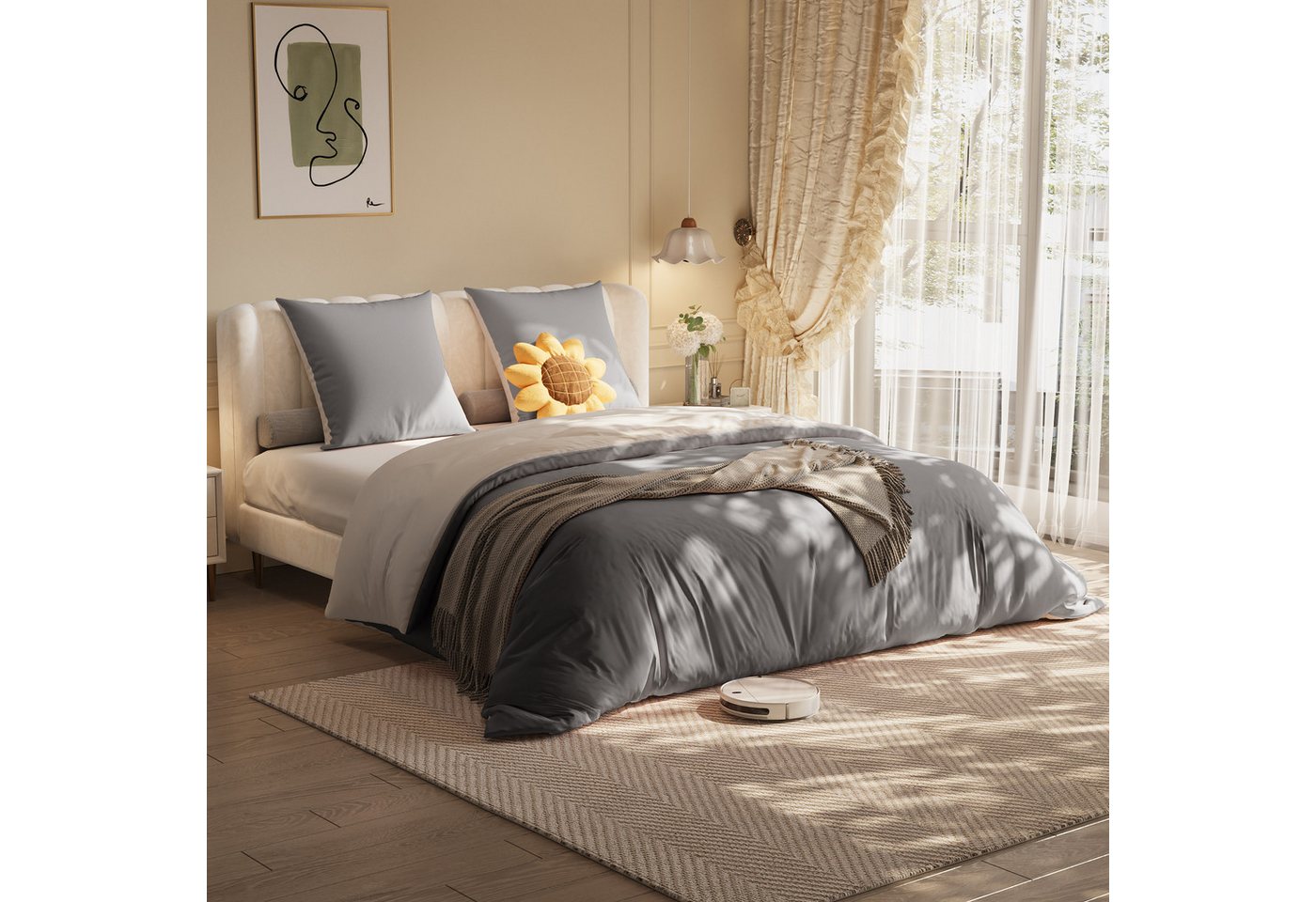 Gdood Polsterbett Stauraumbett Doppelbett it LED und Ladeanschluss (4-tlg), Bettwäsche-Set Gr. 140x200 cm, 4 teilig 100% Polyester, 4-teiliges Set von Gdood