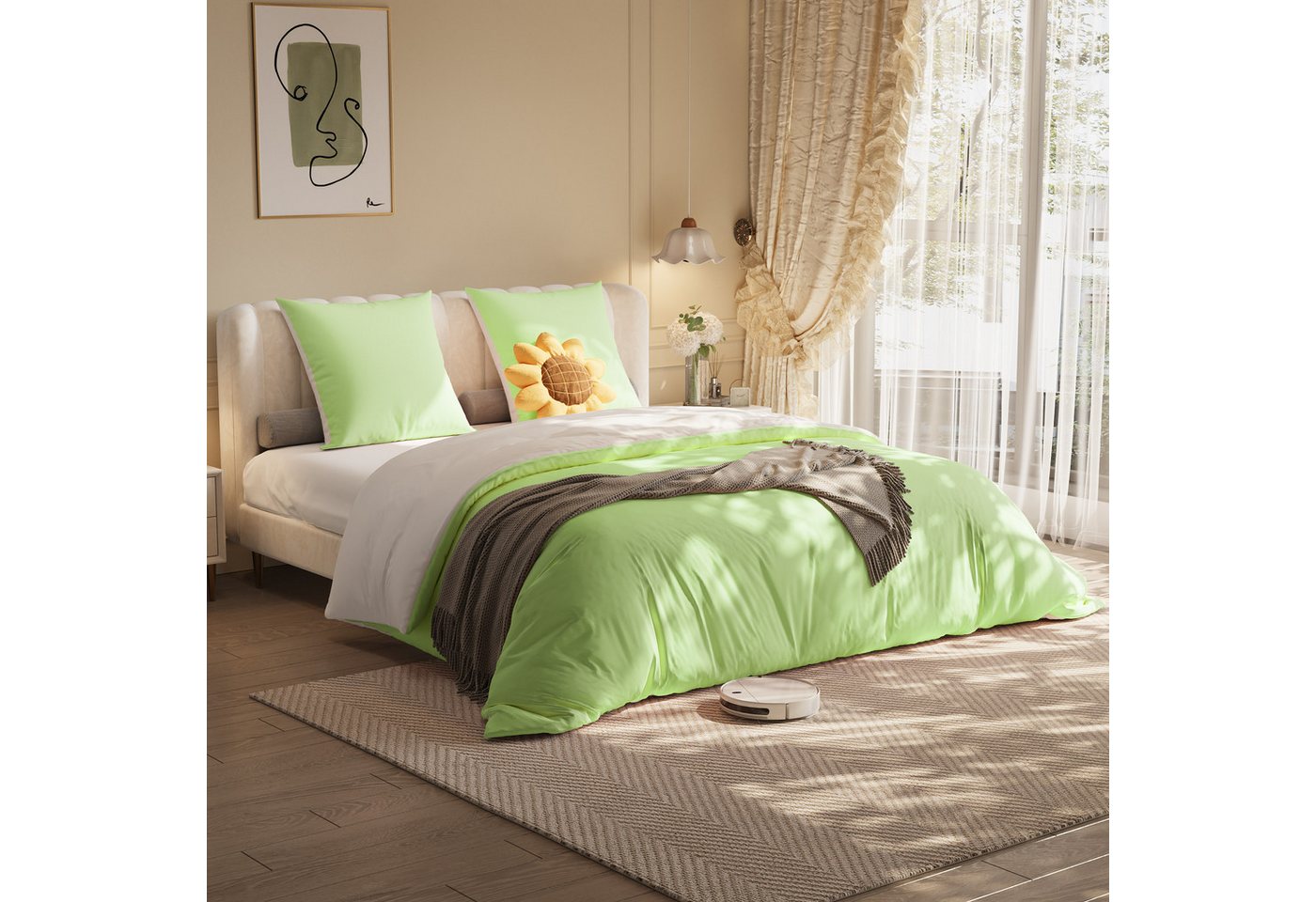 Gdood Polsterbett Stauraumbett Doppelbett it LED und Ladeanschluss (4-tlg), Bettwäsche-Set Gr. 140x200 cm, 4 teilig 100% Polyester, 4-teiliges Set von Gdood