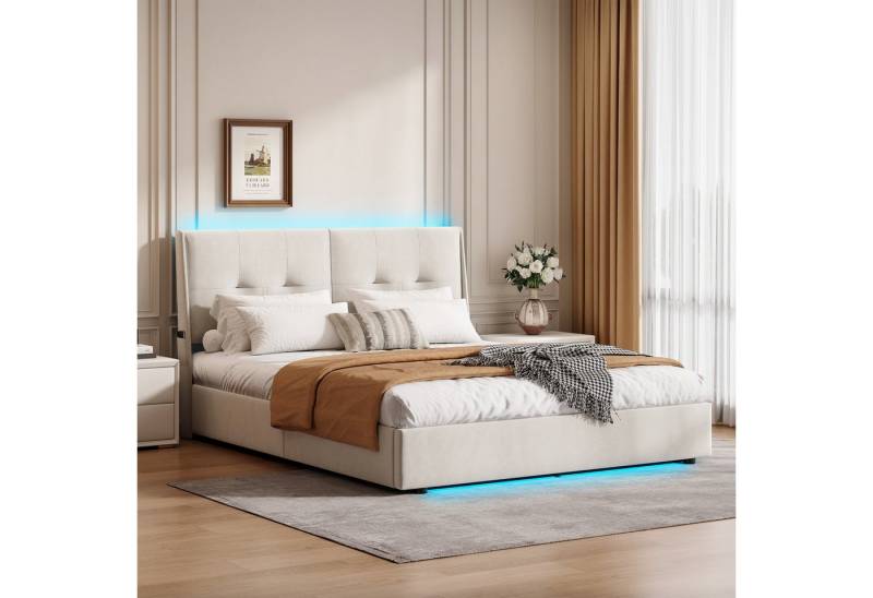 Gdood Polsterbett Stauraumbett LED Doppelbett, Samtstoff (1-tlg., Hydraulisch hebbarer Stauraum), Mit LED-Beleuchtung, Bettkasten, Lattenrost, 140x200 cm von Gdood
