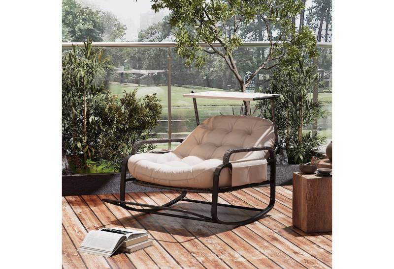 Gdood Schaukelstuhl Polsterstuhl Rattanstuhl Campingstuhl mit Eisenrahmen (1 St), Mit Aufbewahrungstasche, Versteckbarer Beinstütze und Sonnenschirm von Gdood