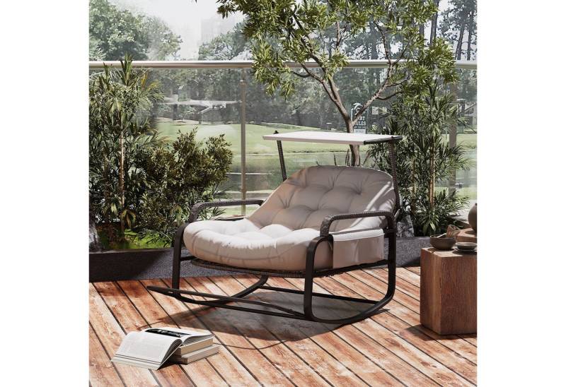 Gdood Schaukelstuhl Polsterstuhl Rattanstuhl Campingstuhl mit Eisenrahmen (1 St), Mit Aufbewahrungstasche, Versteckbarer Beinstütze und Sonnenschirm von Gdood