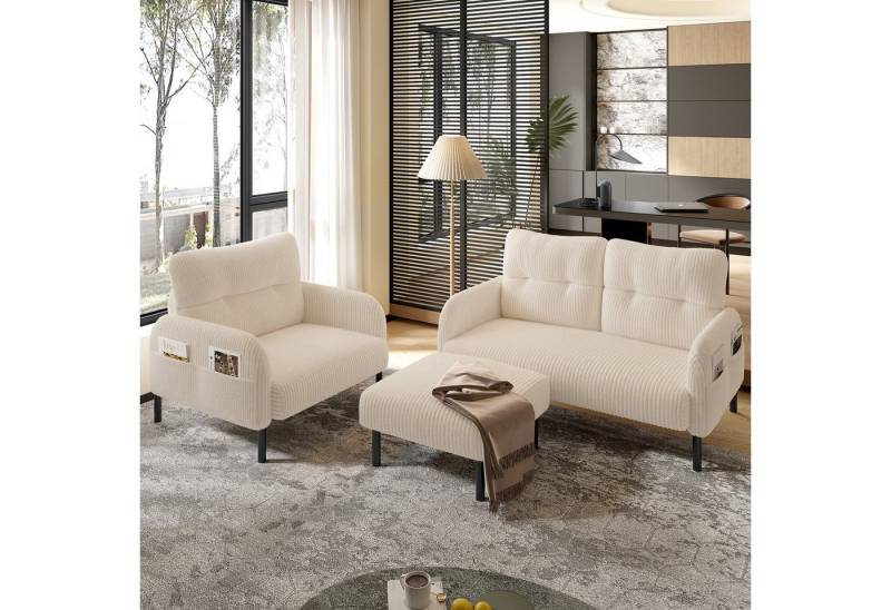 Gdood Sofa Loungesofa Ottomane 3er-Set, Sessel + Hocker + 2-Sitzer Sofa 3 Teile, Mit Seitentasche Stahlrohrgestell & extraweiche Rückenlehne von Gdood