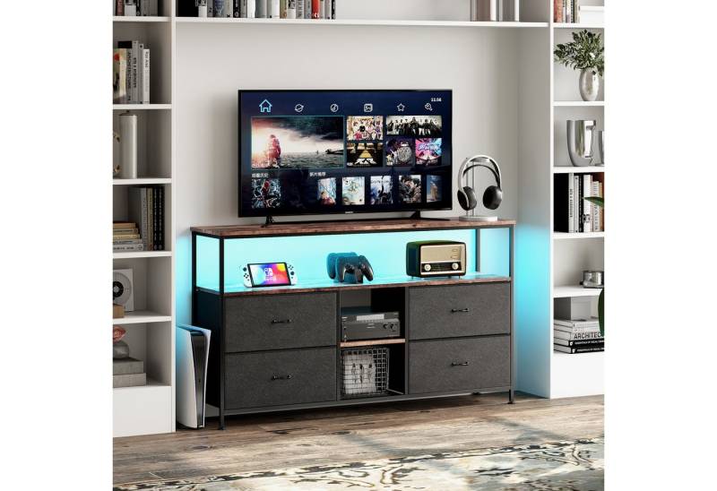 Gdood TV-Schrank Schreibtisch Beistelltisch LED (1-St., Höhenverstellbare Füße, 108 x 29.8 x 76.8 cm) Mit Schubladen und 7-farbigen variablen LED-Leuchten,PU-Stoffschublade von Gdood