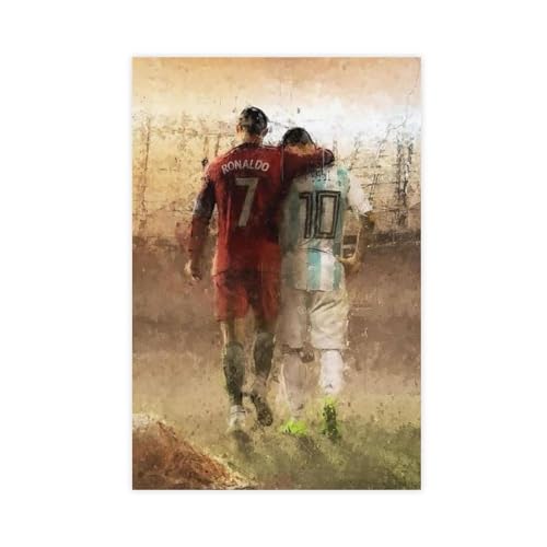 NIOKUM Cristiano Ronaldo und Lionel Messi Poster Fußballposter für Jungen Schlafzimmer für Wände, 1 Leinwand-Poster, Wandkunst, Dekordruck, Bild, Gemälde für Wohnzimmer, Schlafzimmer, Dekoration, von GeDiz