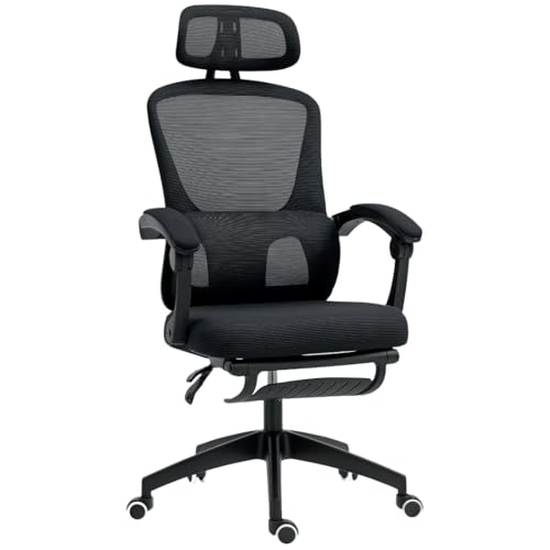 GeFSDOU Ergonomischer Bürostuhl aus schwarzem Netzstoff mit verstellbarer Kopfstütze und Lendenwirbelstütze von GeFSDOU