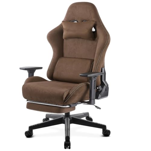 GeFSDOU Gaming-Stuhl, luxuriöser atmungsaktiver Bürostuhl, Wildlederimitat, Gamer-Stuhl, ergonomischer Gamer-Stuhl mit Fußstütze, Kopfstütze, Lendenwirbelsäule von GeFSDOU