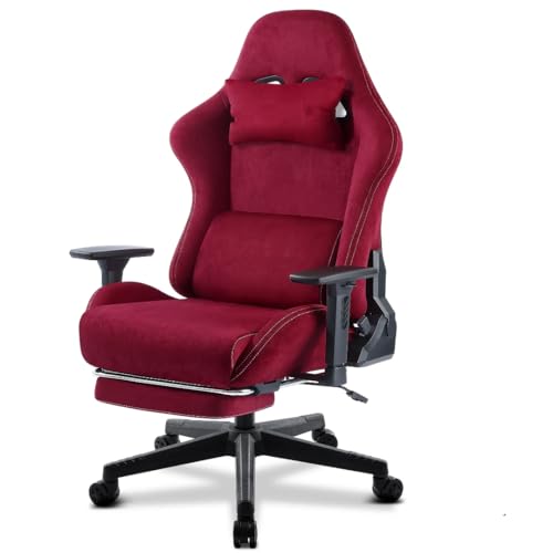 GeFSDOU Gaming-Stuhl, luxuriöser atmungsaktiver Bürostuhl, Wildlederimitat, Gamer-Stuhl, ergonomischer Gamer-Stuhl mit Fußstütze, Kopfstütze, Lendenwirbelsäule von GeFSDOU