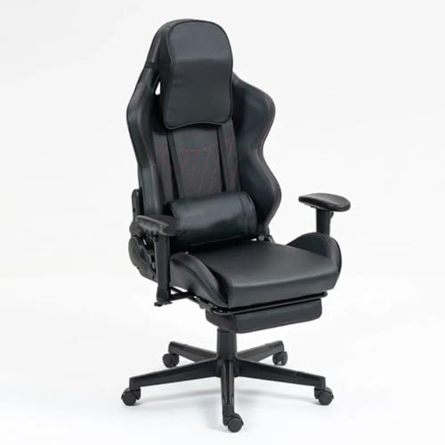 GeFSDOU Retro-Gaming-Stuhl aus Leder mit Fußstütze, breite Kopfstütze, ergonomisch, bequem, verstellbar, Schreibtischstuhl von GeFSDOU