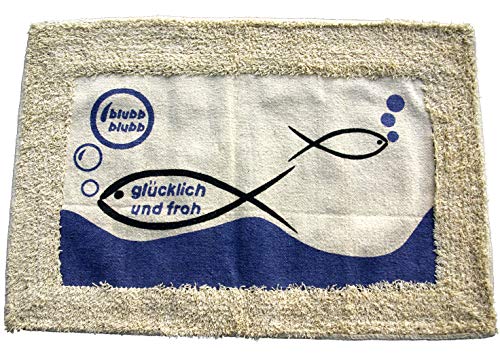 GeKi Trend Flauschige Badematte Schriftzug glücklich und froh 40x60 cm rechteckig Maritimer Badläufer 100% Baumwolle von GeKi Trend GmbH