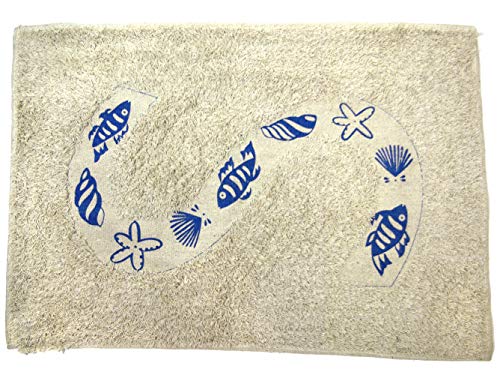 GeKi Trend Flauschige Badematte mit Muscheln Fische 40x60 cm rechteckig Maritimer Badläufer 100% Baumwolle von GeKi Trend GmbH