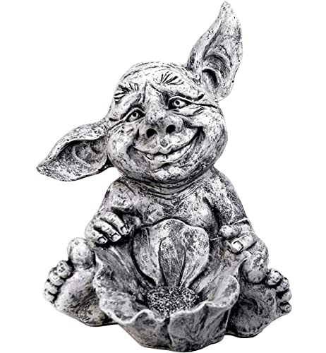 GeKi Trend Gnom Figur Garten Leuchtend Gartendeko frostfest Antik Stein-Optik fluoreszierend 40 cm groß Vogeltränke Schale von GeKi - Trend GmbH