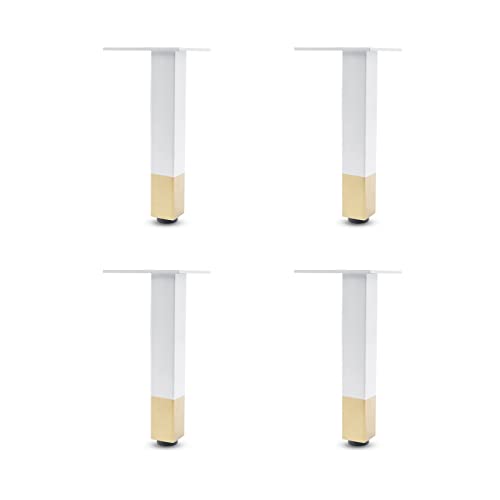 4er-Pack verstellbare Möbelbeine, Couchtisch-Möbelbeine, Schrankbeine mit rutschfesten Polstern für Tisch, Nachttisch, Sofa, Schrank, Kommode, Bett (30 cm, Weiß + Gold) von GeRRiT