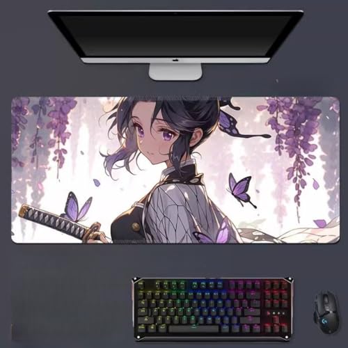 Anime Mauspad, wasserdicht, professionell, XXL, PC-Schreibtischunterlage, Tastatur- und Mauszubehör, verlängerte rutschfeste Gummiunterseite, Mauspad (Kochou Shinobu, 800 x 300 x 3 mm) von GeRRiT