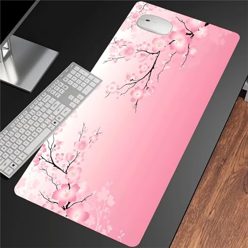 Gaming Mauspad Groß 1200x600x3mm Schreibtischunterlage mit Vernähte Kanten rutschfest Mousepad XXL Einer speziellen Oberfläche verbessert Geschwindigkeit und Präzision, Pinke Blumen von GeRRiT