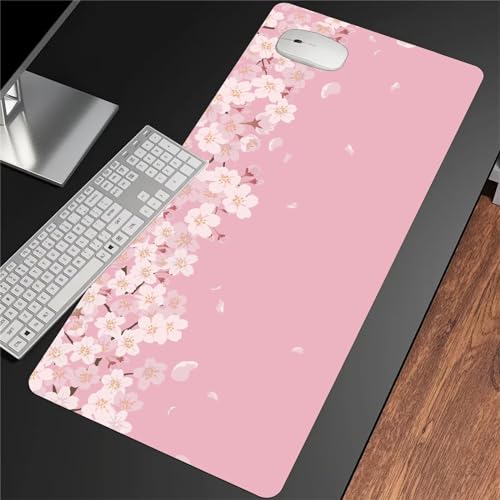 Gaming Mauspad Groß 900x400x2mm Schreibtischunterlage mit Vernähte Kanten rutschfest Mousepad XXL Einer speziellen Oberfläche verbessert Geschwindigkeit und Präzision, Pinke Blumen von GeRRiT