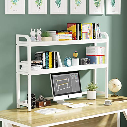 GeRRiT Bücherregal, 3-stufiges Schreibtischregal, Bücherregal, Schreibtisch-Organizer und Regale mit weißem Metallrahmen, Zubehör, Präsentationsständer für Home-Office-Bücherregale (Farbe von GeRRiT