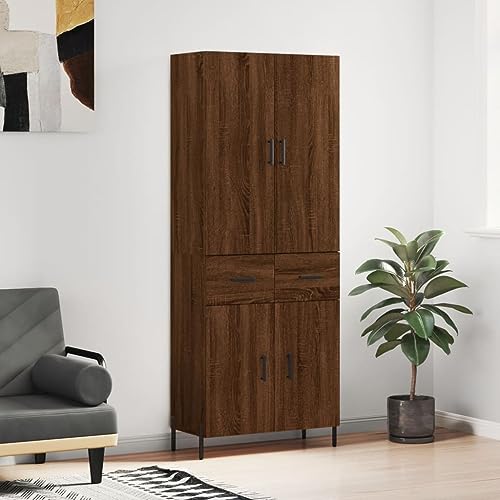 GeRRiT Highboard 69.5x34x180 cm Holzwerkstoff (Color : Braun Eichen-Optik 2 Türen 2 Schubladen, Size : 69.5 x 34 x 180 cm (B x T x H)) von GeRRiT