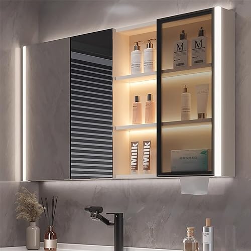 GeRRiT LED-beleuchteter Badezimmerschrank, intelligenter Sensorspiegel, LED-Spiegelschrank mit Beleuchtung, für Badezimmer 80 * 70 cm (Farbe: 80CN) von GeRRiT