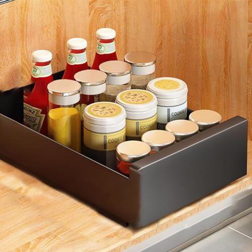 Teleskopschublade Ausziehbare Schublade Küche Pull Slide Out Drawer mit Griff Schrank Schubladen Küchenschrank Organizer,Black-40cm von GeRRiT