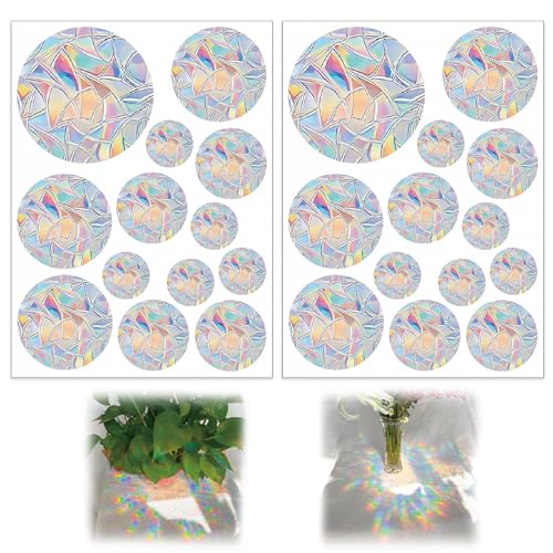 26 Pcs Suncatcher Sticker Prisma Fensteraufkleber SonnenfängerAufkleber Regenbogenaufkleber Fenster PVC Prisma Fensteraufkleber Vogelschutz Elektrostatische Adsorption Runder Stil von Geaanen