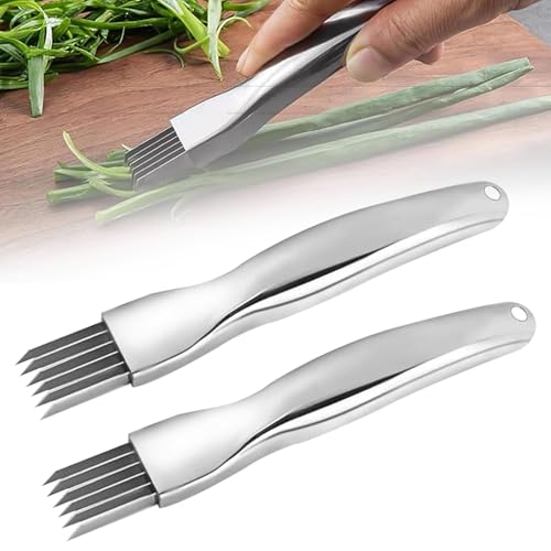 2Pcs Shred Silk The Knife Edelstahl Scallion Slicer Zwiebelmesser Spring Onion Slicer Zerkleinerung Cutter Scallion Cutter Shredder Messer für Zwiebeln Ingwer Knoblauch Viele Gemüse von Geaanen