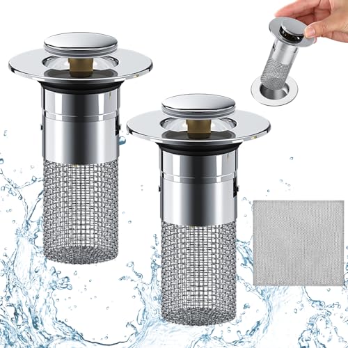 Geaanen 2 Stück Bodenablauf Filter Aus Edelstahl Abflussstopfen mit Sieb Waschbeckenstöpsel mit Haarsieb,für 34–40 Mm Abflussrohre Universeller Abfluss Haarfänger,für Badezimmer Und Küchen Spülbecken von Geaanen