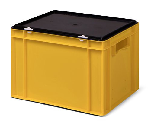 Euro-Stapelbox/Lagerbehälter KTK 4270-0, gelb, mit schwarzem Verschluß-Deckel, 400x300x281 mm (LxBxH) von Geakv