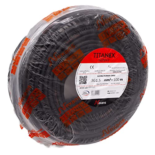 Geakv Titanex H07RN-F 3x1,5mm² (3G1,5) Gummischlauchleitung für Baumaschinen, Verlängerungskabel uvm. 100m in Schwarz von HDE