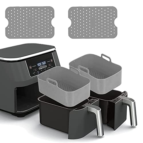 2 Stück Silikonform für Ninja Foodi Max Dual Zone Heißluftfritteuse AF400EU AF300EU，Wiederverwendbar 2 Stück Silikon Backmatte Airfryer Zubehör anstelle Airfryer Backpapier von Geananao