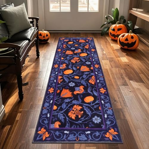 Geanup Herbst Teppich Läufer Flur 60x180 cm, Lila Kürbis Floral Waschbarer Küche Läufer rutschfest, Weicher Kurzflor Schlafzimmer Teppich für Halloween Erntedank Herbstdeko Eingang Wäscherei Innen Geanup Herbst Teppich Läufer Flur 60x180 cm, Lila Kürbis Floral Waschbarer Küche Läufer rutschfest, Weicher Kurzflor Schlafzimmer Teppich für Halloween Erntedank Herbstdeko Eingang Wäscherei Innen von Geanup