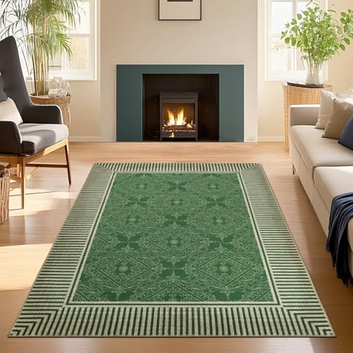 Geanup Teppich Wohnzimmer 120×180 cm, Grün Modern Waschbarer Esszimmer rutschfest Carpet, Kurzflor Weich Schlafzimmer Teppich, Boho Groß Faux Wool Carpet für Küche Badezimmer Studie von Geanup