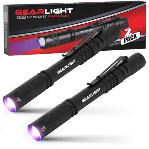 GearLight UV-Taschenlampe S100 [2 Pack] – Mini-Schwarzlicht-UV-Stiftlichter für Leck- und Hotelinspektion – Haustierurin, Bettwanzen, Skorpion, Flecken und Farbstoffdetektor von GearLight