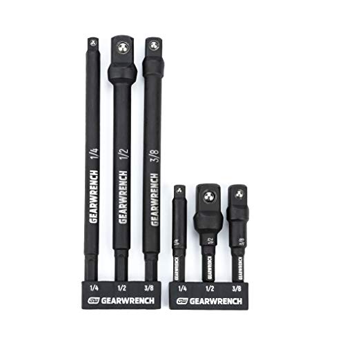 GEARWRENCH 6 Stück 1/4-Zoll-Sechskantschaft-Steckschlüssel-Verlängerungen – 1/4 Zoll, 3/8 Zoll und 1/2 Zoll Antriebsgrößen – 2-1/2 Zoll & 6 Zoll lang – 84971A-02 von GearWrench