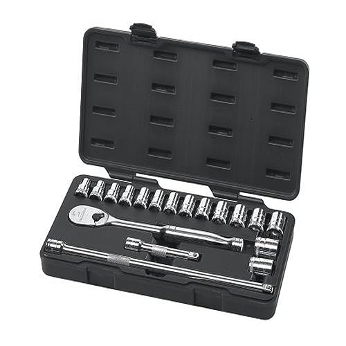 GearWrench 80708 Metrischer 6 Punkt Standard Mechaniker Werkzeugsatz mit 1/2 Zoll Antrieb, 18 Teilig von GearWrench