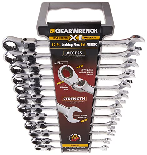 GearWrench 12-teiliges Ringmaulschlüssel-Set, 12-teilig, XL-Verriegelung, Flexkopf, Ratschenringschlüssel-Set, metrisch – 85698 von GearWrench