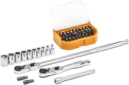 GearWrench 81032 1/4 Zoll Antrieb, 6 Punkte Standard Mechaniker Werkzeugsatz, Metrisch, 45 Teilig von GearWrench