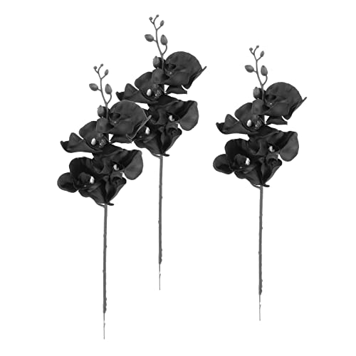 Geardeangloow Künstliche Orchideenblüten, 3 Stück, künstliche Orchideenstiele, Dekoration, Kunstblume für Zuhause, Schwarz, 38 cm Höhe von Geardeangloow