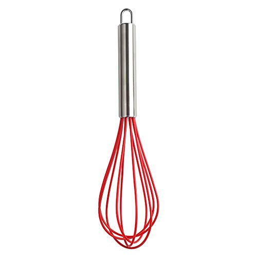 Manueller Eierschlägel aus Edelstahl, Silikon, Ballon-Schneebesen, Crememixer zum Rühren, Mischen, Schneebesen, Rot von Geardeangloow