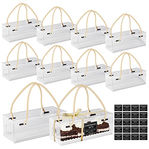 Gearific 10 Stück durchsichtige Bäckerei-Kuchenschachteln, Gebäck, Desserts, Kekse, Geschenkboxen mit Griff, Bäckerei-Box, Leckerli-Boxen (26 * 10 * 9.5cm) von Gearific