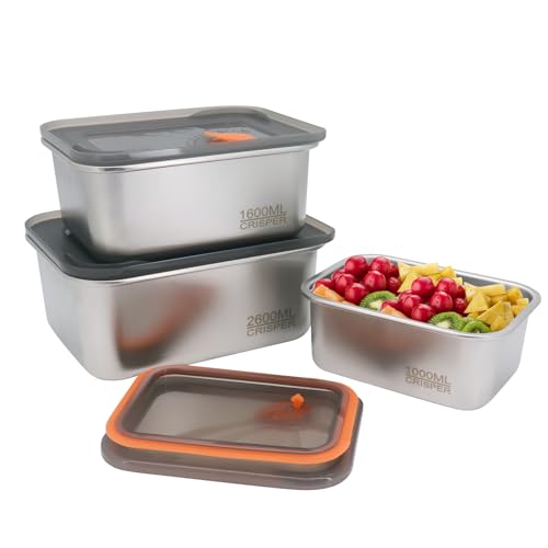 Edelstahl-Lebensmittelbehälter mit Deckel, Snack-Behälter auslaufsichere Metall-Lebensmittelbehälter für Restaurant Küche Gefrierschrank Buffet (1000ml+1600ml+2600ml) von Gearific