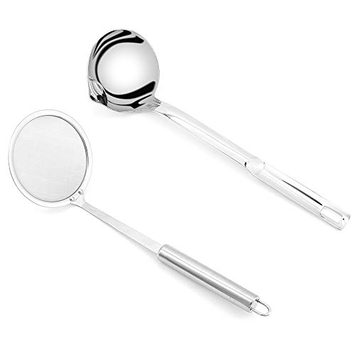Gearific 2 Stück Fat Skimmer Löffel Fine Mesh Food Sieb Edelstahl Schöpflöffel Ölfilterlöffel für Fett-, Soßen- und Schaumkochen, Home Kitchen Restaurant Küchengeräte von Gearific