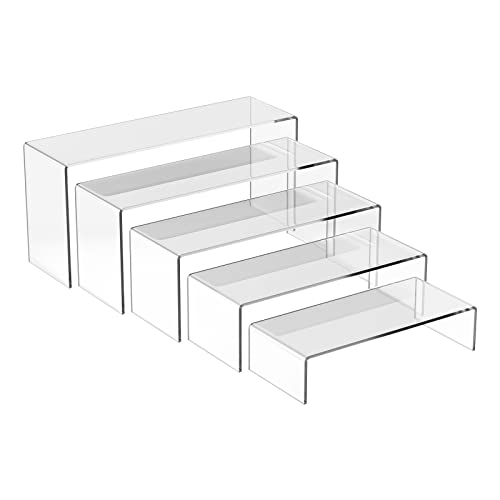 Gearific 5 Pack klar Acryl Display Risers, 5 Größen Rectangle Display Risers Stand für Figuren, Kosmetik, Cupcakes und Schmuck Display-Ständer (Rechteck) von Gearific