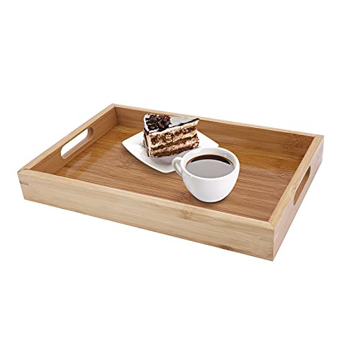 Serviertablett mit Griff, rechteckiges Bambus-Butler-Frühstückstablett, Party-Platten-Dekoratives Tee-Tablett, Couch-Abendessen-Tabletts für Küche, Bad, Wohnzimmer, Schlafzimmer und Außenbereich von Gearific