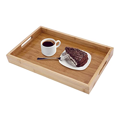 Serviertablett mit Griff, rechteckiges Bambus-Butler-Frühstückstablett, Party-Platten-Dekoratives Tee-Tablett, Couch-Abendessen-Tabletts für Küche, Bad, Wohnzimmer, Schlafzimmer und Außenbereich von Gearific