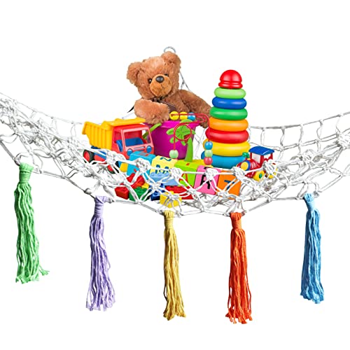 Spielzeug-Hängematte, Teddy-Aufbewahrungsnetz, Boho-Makramee-Spielzeugnetz-Hängematte für Kuscheltiere mit Quasten, Stofftier-Aufbewahrung für Kinderzimmer, Spielzimmer, Schlafzimmer von Gearific