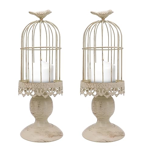 Vintage Vogelkäfig Kerzenhalter, 2 Pack dekorative Stumpenkerzenhalter für Haus Wohnzimmer Hochzeit Dekoration (Elfenbein) von Gearific